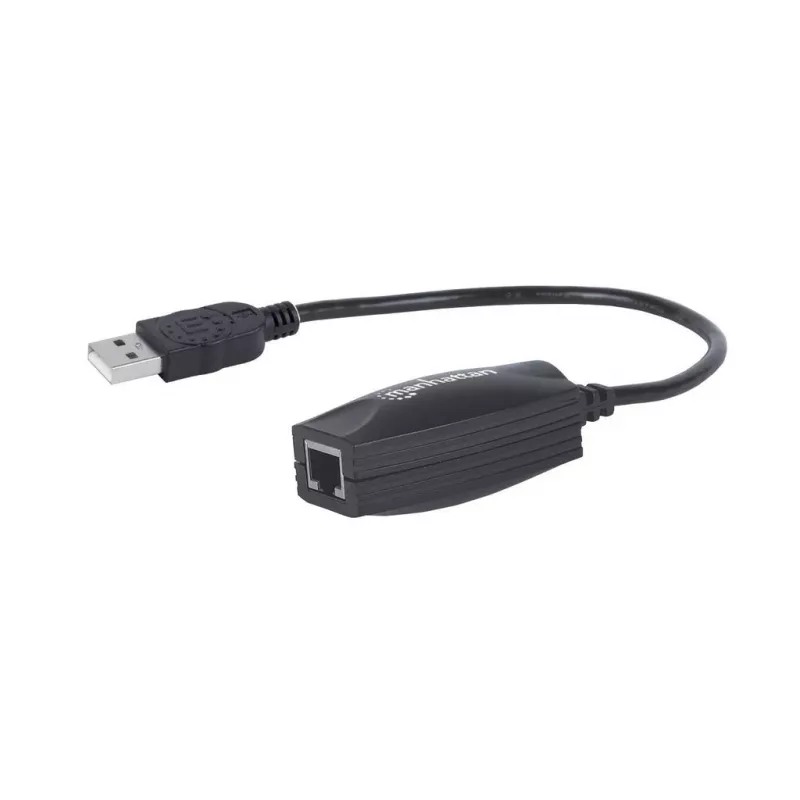 Extensor de linha USB-A Manhattan, para utilização com cabo de rede RJ45 (não incluído), prolonga dispositivos USB até 60 m, alimentação por bus, adequado para cabo de rede Cat5e/Cat6/Cat6A RJ45, preto, três anos de garantia