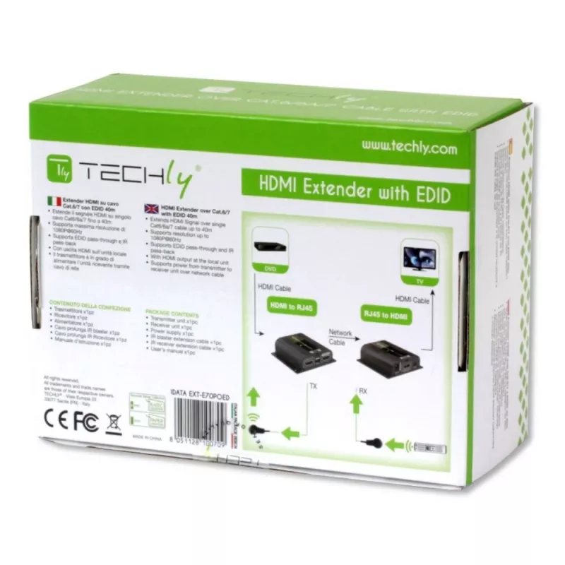 Extensor AV Techly IDATA EXT-E70POED transmissor e recetor AV preto