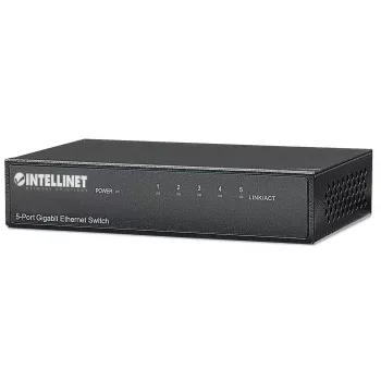 Switch Gigabit Ethernet 5 portas Intellinet, tamanho de secretária, caixa de metal, IEEE 802.3az (Energy Efficient Ethernet)