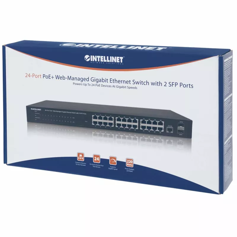 Switch gerido Intellinet 24 portas Gigabit Ethernet PoE+