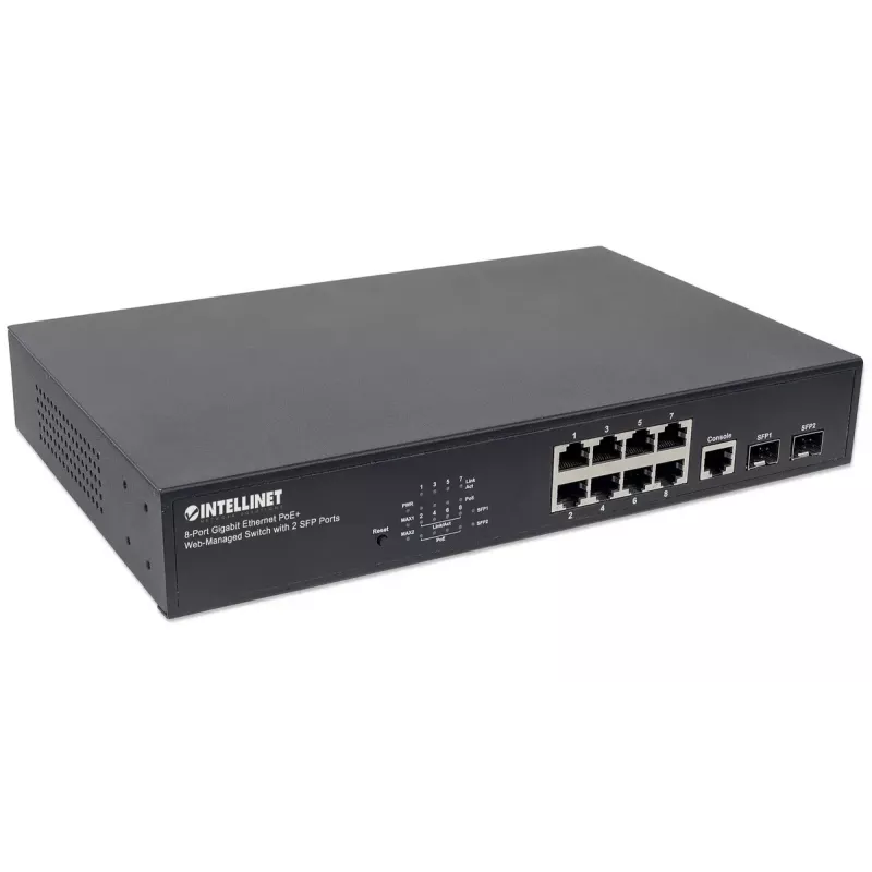 Switch gerido Intellinet 8 portas Gigabit Ethernet PoE+ com 2 portas SFP
