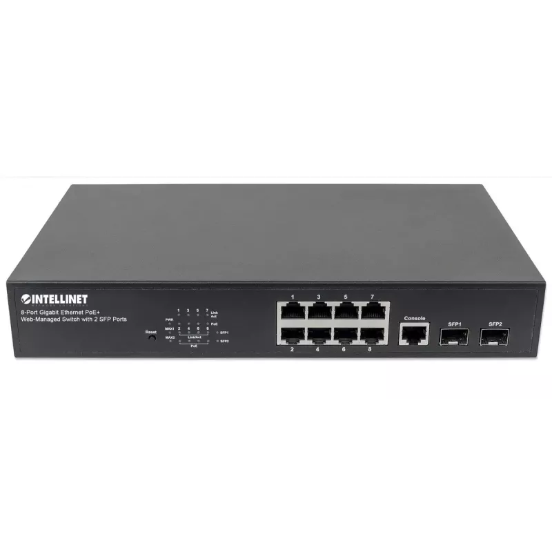 Switch gerido Intellinet 8 portas Gigabit Ethernet PoE+ com 2 portas SFP
