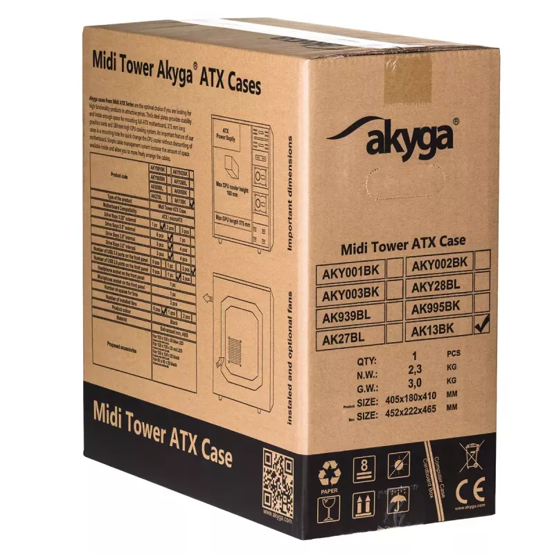 Akyga AK13BK caixa Micro Tower, ATX/Micro ATX/Mini ITX, preta