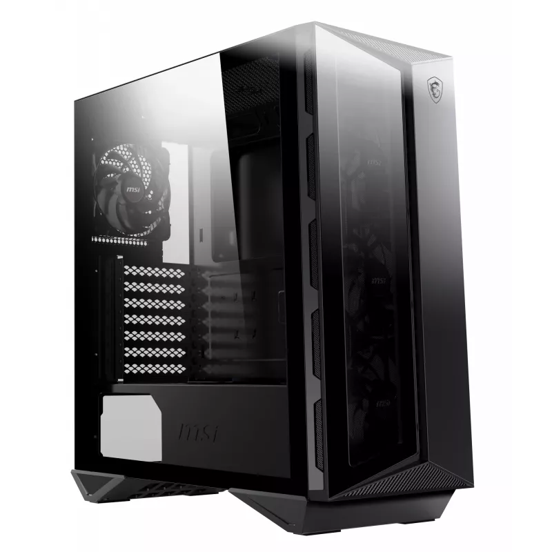 Caixa de computador gaming MSI MPG GUNGNIR 110R Mid Tower preta, USB 3.2 Gen2 Type C, 4x ventoinha ARGB 120mm, Mystic Light Sync, placa de controlo ARGB 1 para 6, 2x painéis de vidro temperado, ATX, mATX, mini-ITX