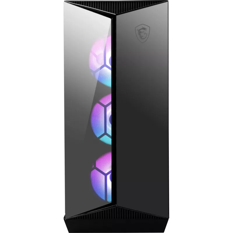 Caixa de computador gaming MSI MPG GUNGNIR 110R Mid Tower preta, USB 3.2 Gen2 Type C, 4x ventoinha ARGB 120mm, Mystic Light Sync, placa de controlo ARGB 1 para 6, 2x painéis de vidro temperado, ATX, mATX, mini-ITX