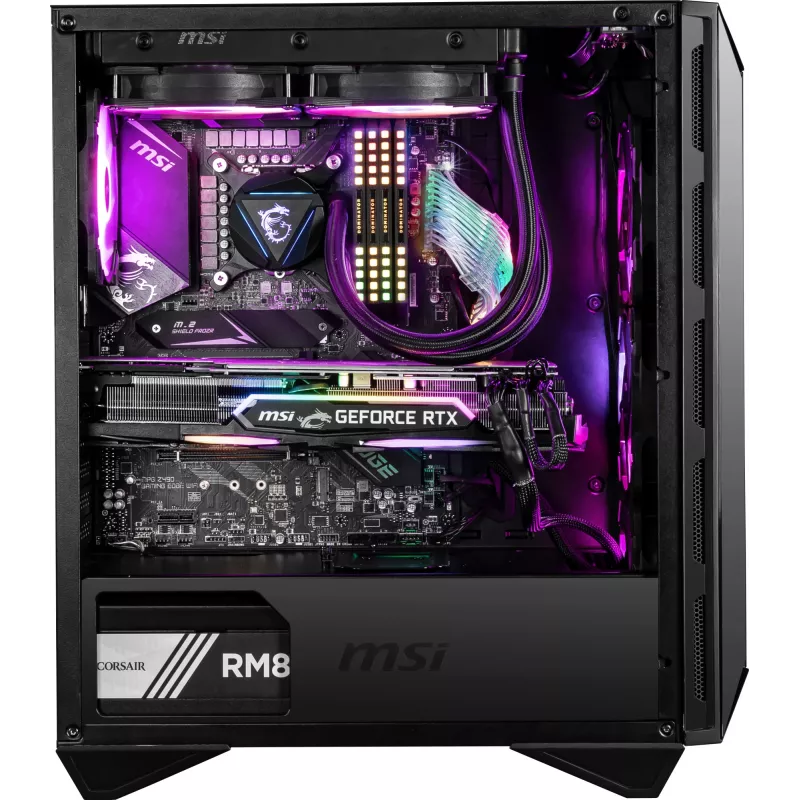 Caixa de computador gaming MSI MPG GUNGNIR 110R Mid Tower preta, USB 3.2 Gen2 Type C, 4x ventoinha ARGB 120mm, Mystic Light Sync, placa de controlo ARGB 1 para 6, 2x painéis de vidro temperado, ATX, mATX, mini-ITX