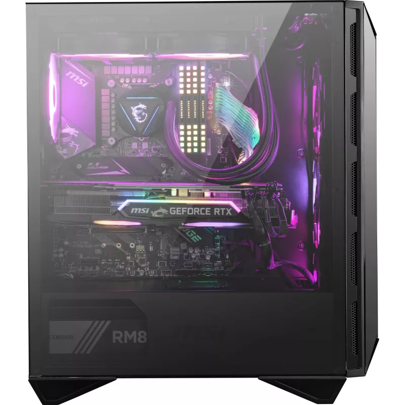 Caixa de computador gaming MSI MPG GUNGNIR 110R Mid Tower preta, USB 3.2 Gen2 Type C, 4x ventoinha ARGB 120mm, Mystic Light Sync, placa de controlo ARGB 1 para 6, 2x painéis de vidro temperado, ATX, mATX, mini-ITX