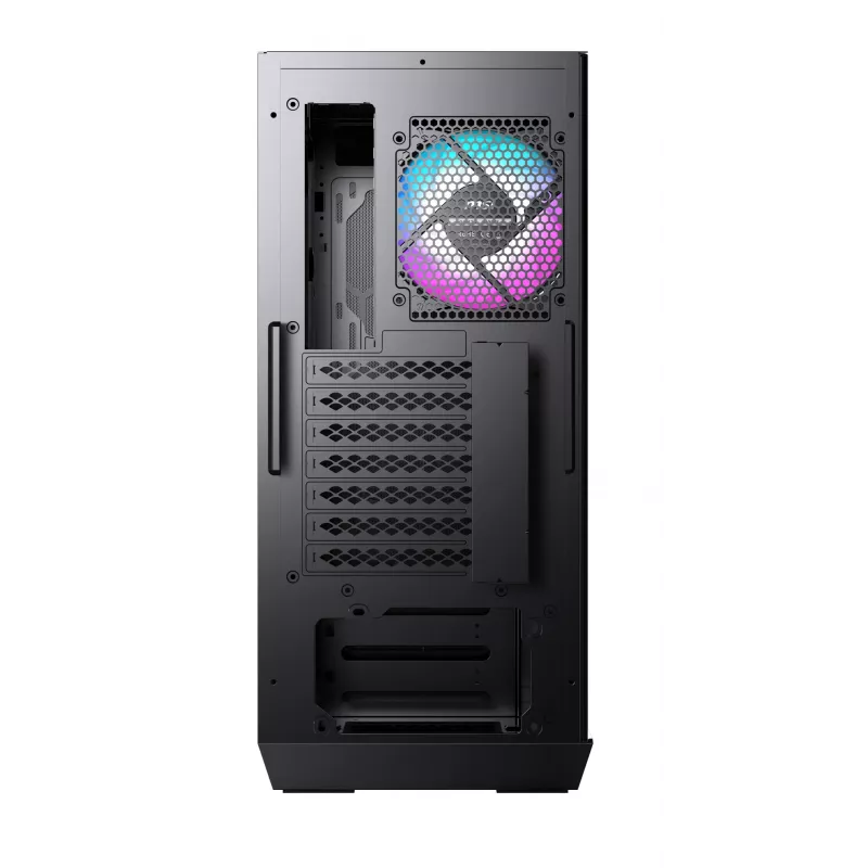 Caixa de computador gaming MSI MPG GUNGNIR 110R Mid Tower preta, USB 3.2 Gen2 Type C, 4x ventoinha ARGB 120mm, Mystic Light Sync, placa de controlo ARGB 1 para 6, 2x painéis de vidro temperado, ATX, mATX, mini-ITX