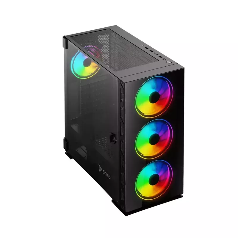 Caixa de PC SAVIO Prime X1 ARGB vidro Midi Tower preta – vidro temperado, ventoinha ARGB, suporte micro ATX/ATX