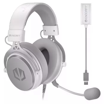 Auscultadores binaurais com fios ENDORFY VIRO Plus USB Onyx White — drivers de 5,3 cm, 20–20000 Hz, 98 dB, 32 Ω, microfone boom removível, cabo de 2,9 m