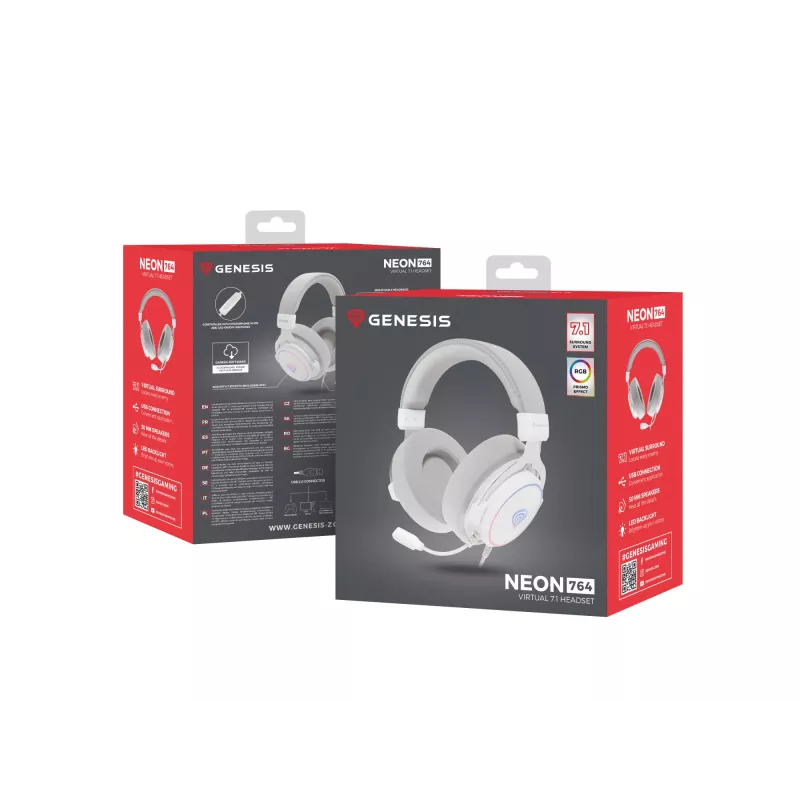 Headset GENESIS Neon 764 headset gaming com fios com arco de cabeça USB Type-A branco