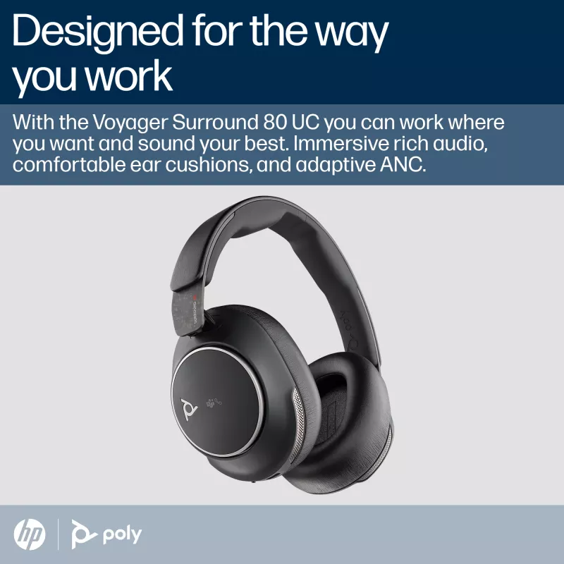 Headset HP Poly Voyager Surround 80 UC certificado Microsoft Teams USB-C + adaptador USB-C/A