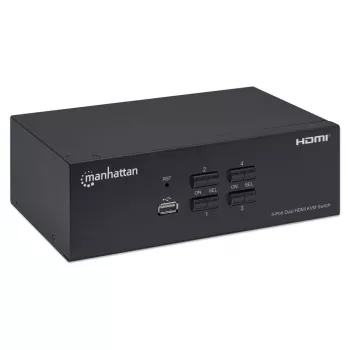 Comutador KVM Manhattan 4 portas 4K@30Hz USB-A áudio microfone