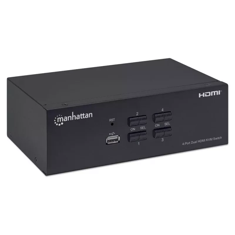 Comutador KVM Manhattan 4 portas 4K@30Hz USB-A áudio microfone