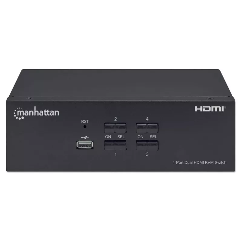 Comutador KVM Manhattan 4 portas 4K@30Hz USB-A áudio microfone