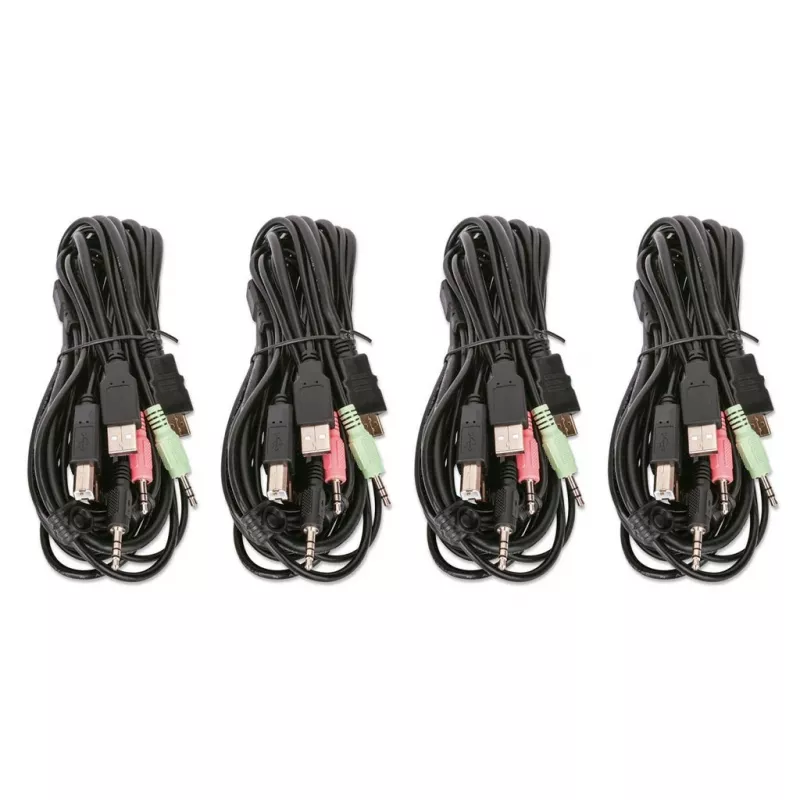 Comutador KVM Manhattan 4 portas 4K@30Hz USB-A áudio microfone