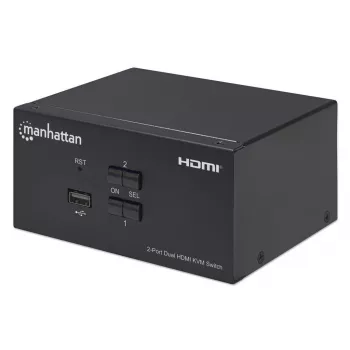 Comutador KVM Manhattan 2 portas 4K HDMI USB áudio controlo de 2 computadores