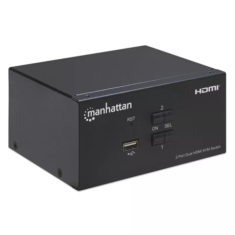 Comutador KVM Manhattan 2 portas 4K HDMI USB áudio controlo de 2 computadores