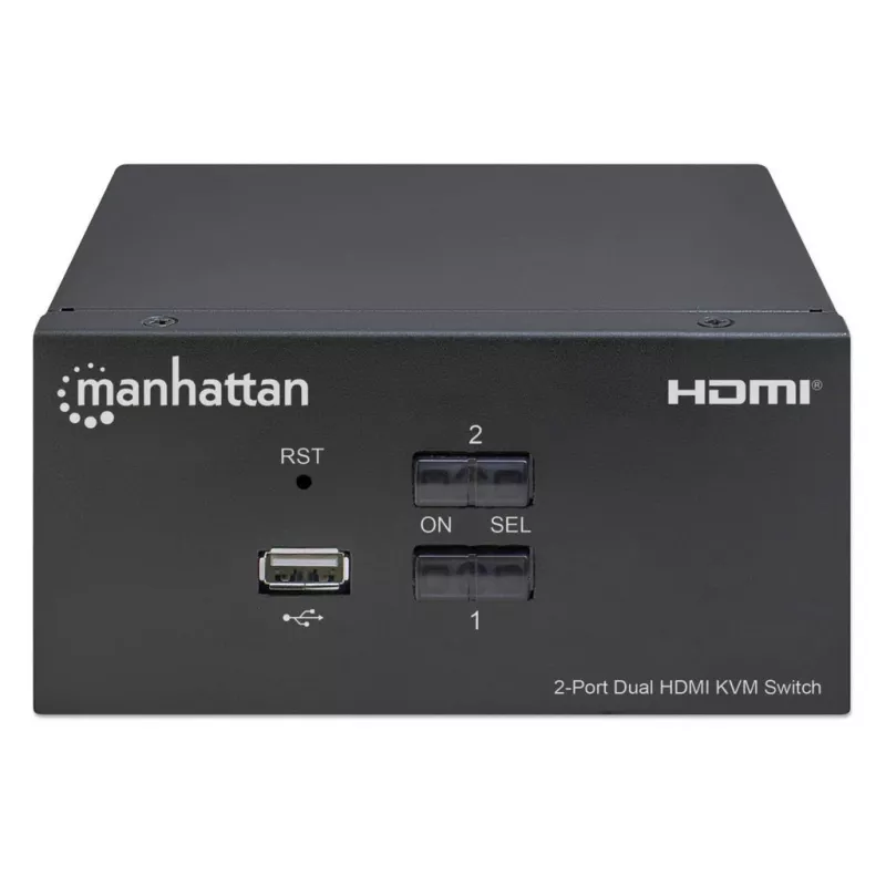 Comutador KVM Manhattan 2 portas 4K HDMI USB áudio controlo de 2 computadores
