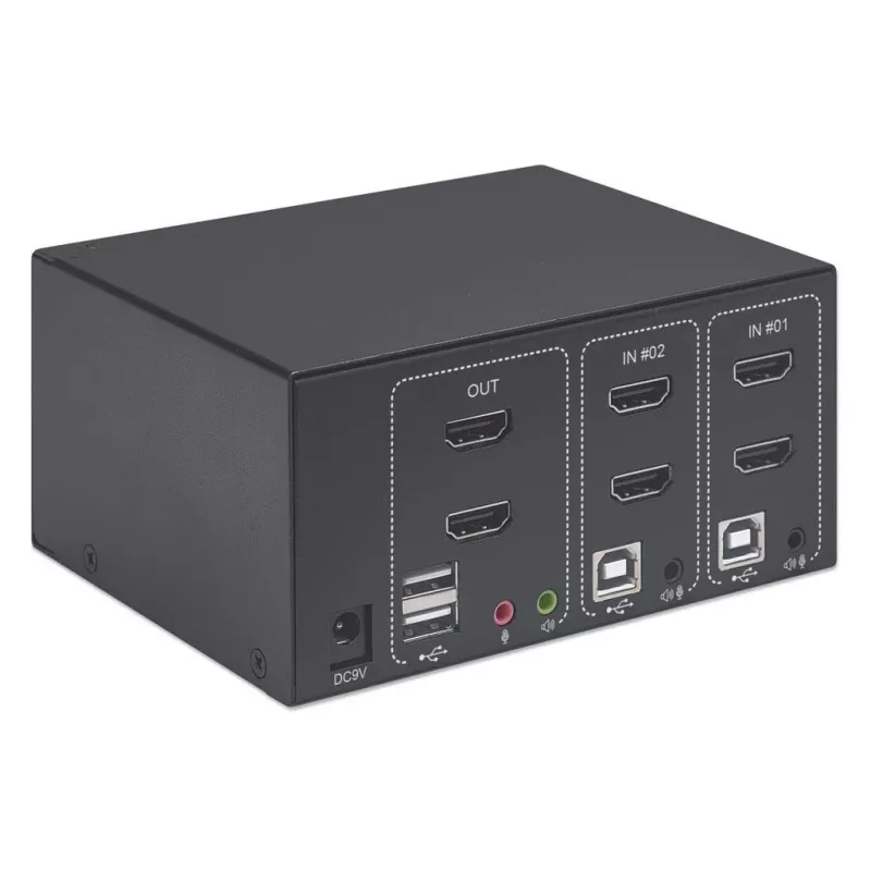 Comutador KVM Manhattan 2 portas 4K HDMI USB áudio controlo de 2 computadores
