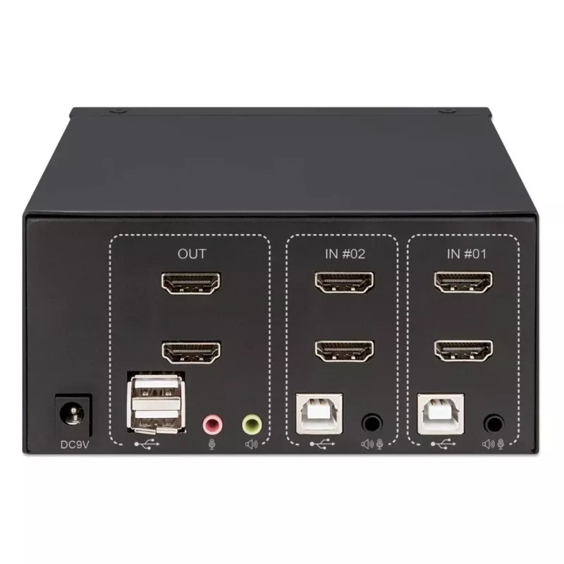 Comutador KVM Manhattan 2 portas 4K HDMI USB áudio controlo de 2 computadores