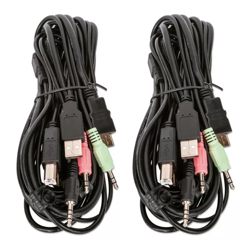 Comutador KVM Manhattan 2 portas 4K HDMI USB áudio controlo de 2 computadores