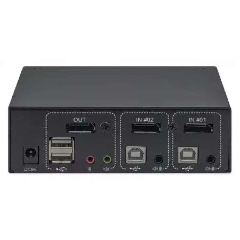 Comutador KVM Manhattan 153546, 2 portas DisplayPort/USB 2.0, 4K@60Hz, áudio, 2 cabos de 1,8 m
