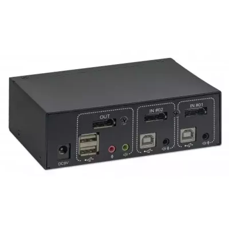 Comutador KVM Manhattan 153546, 2 portas DisplayPort/USB 2.0, 4K@60Hz, áudio, 2 cabos de 1,8 m