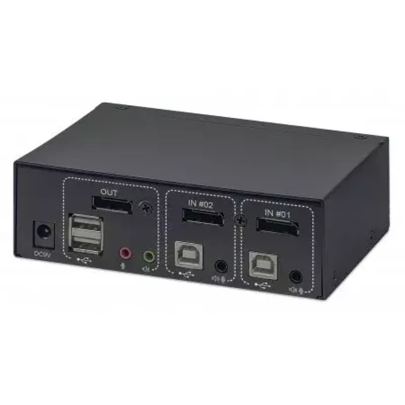 Comutador KVM Manhattan 153546, 2 portas DisplayPort/USB 2.0, 4K@60Hz, áudio, 2 cabos de 1,8 m