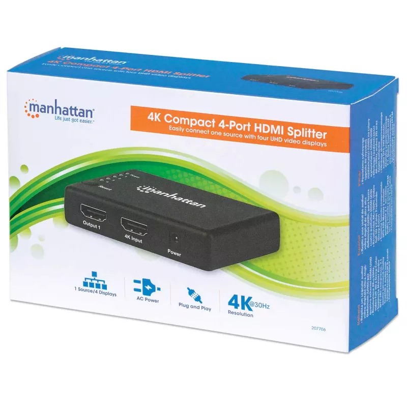 Splitter HDMI Manhattan 4 portas compacto