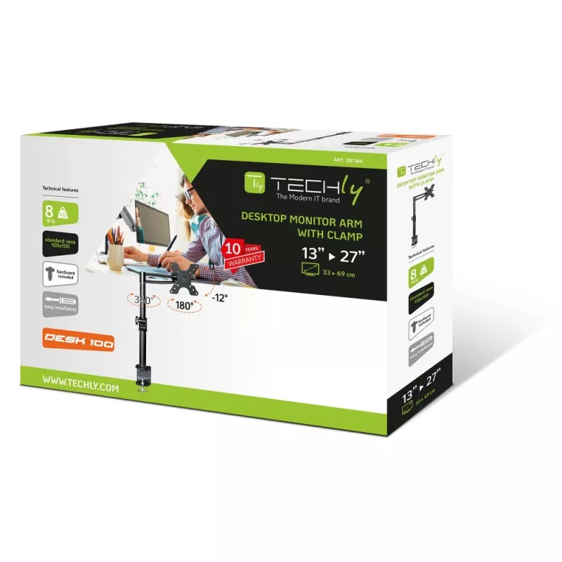 Suporte de secretária Techy 13-27 polegadas para monitor braço central inclinável ICA-LCD 501BK
