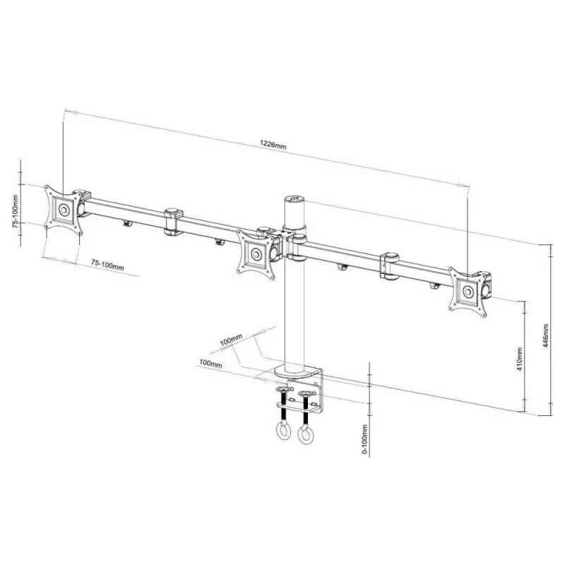 Suporte de secretária Techly 13-24 polegadas para 3 monitores com morsa ICA-LCD 482-T