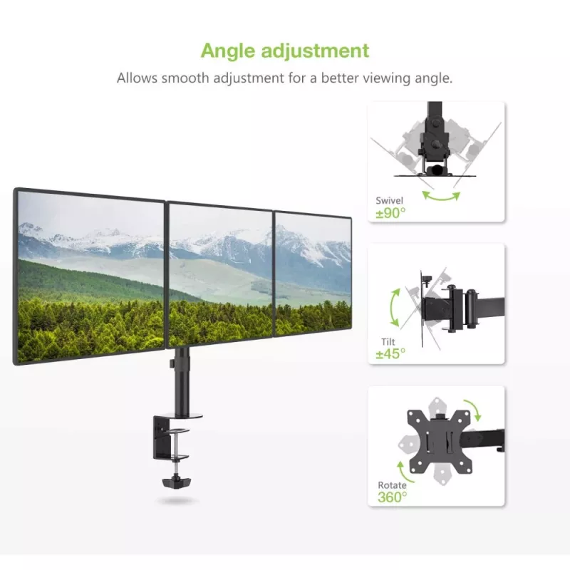 Suporte de secretária Techly 13-24 polegadas para 3 monitores com morsa ICA-LCD 482-T