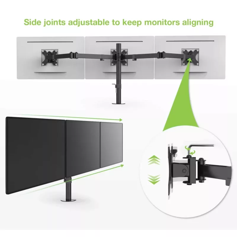 Suporte de secretária Techly 13-24 polegadas para 3 monitores com morsa ICA-LCD 482-T