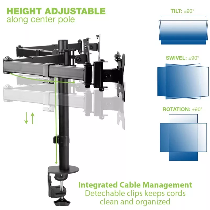 Suporte de secretária Techly 13-24 polegadas para 3 monitores com morsa ICA-LCD 482-T