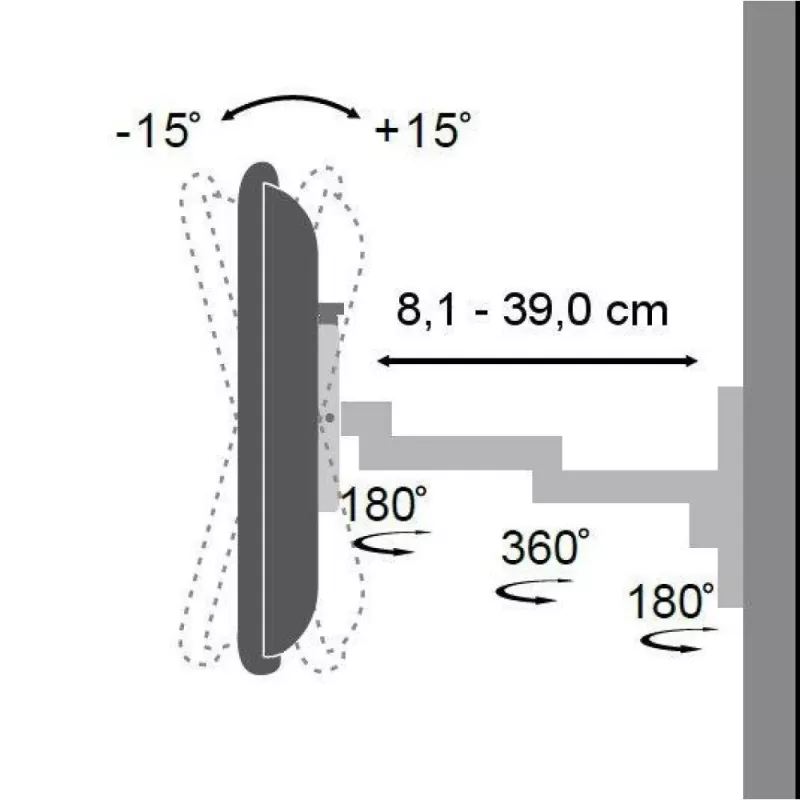 Suporte de parede Techly 13-30 polegadas para TV LED-LCD inclinável 3 articulações preto ICA-LCD 104BK