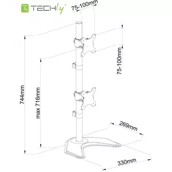Suporte de monitor Techly ICA-LCD 2520V 68,6 cm (27 polegadas) de secretária preto