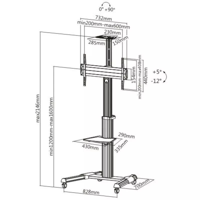 Suporte de chão com rodas Techly para LCD / LED / Plasma 37-70 com prateleira ICA-TR15