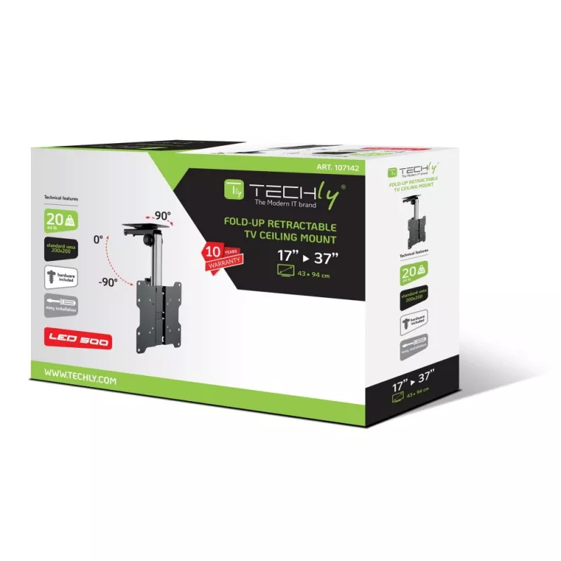 Suporte de teto retrátil dobrável Techly para TV LED/LCD 17–37 polegadas preto