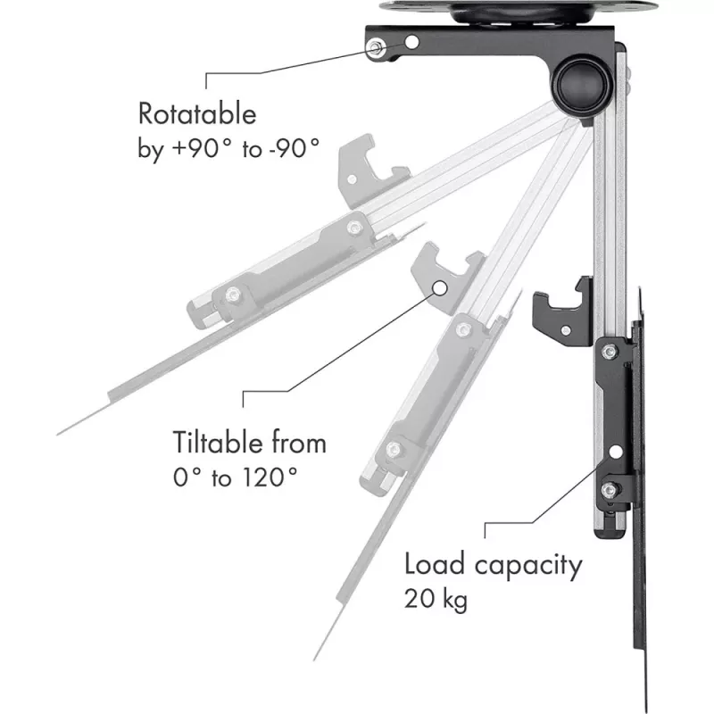 Suporte de teto retrátil dobrável Techly para TV LED/LCD 17–37 polegadas preto