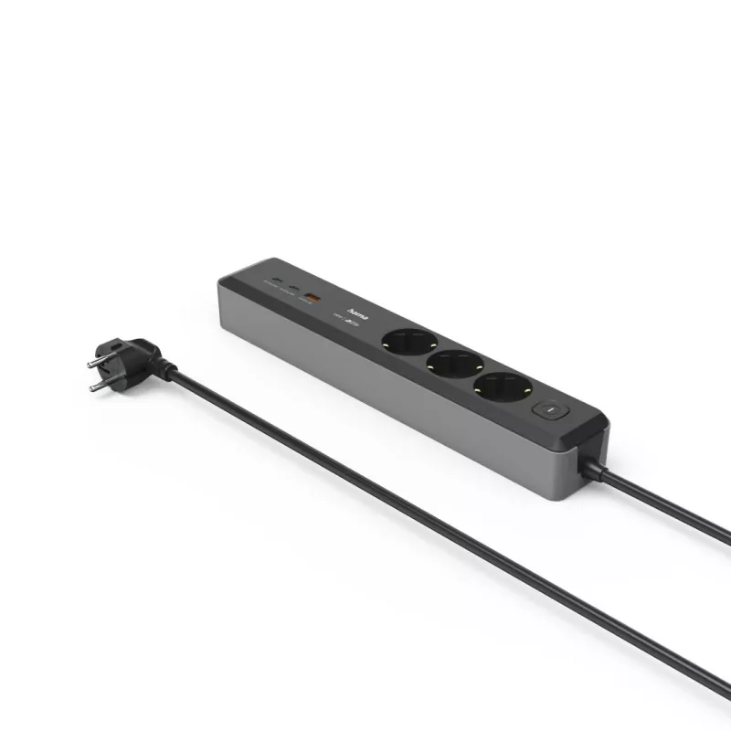 Hama 00223192 cabo de extensão 1,4 m 3 tomadas AC interior preto, cinzento