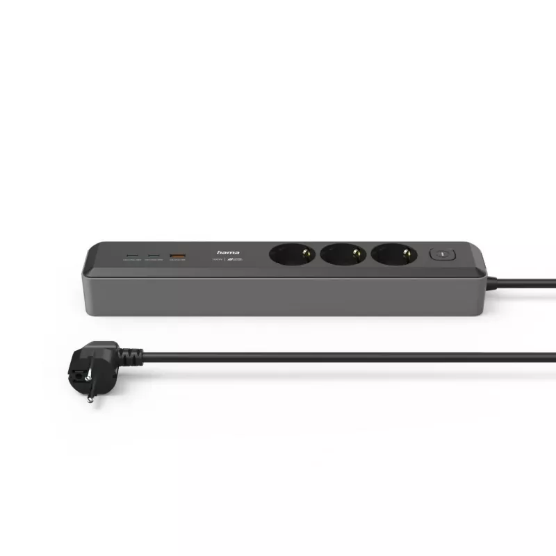 Hama 00223192 cabo de extensão 1,4 m 3 tomadas AC interior preto, cinzento