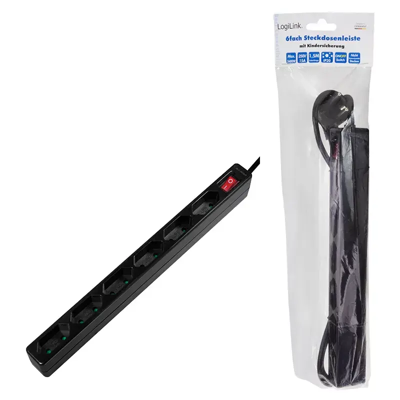 Extensão elétrica LogiLink LPS232B 1,5m 6 tomadas AC interior preto