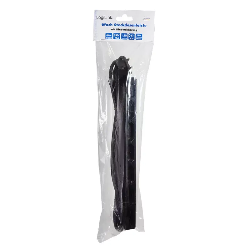 Extensão elétrica LogiLink LPS231B 1,5m 6 tomadas AC interior preto