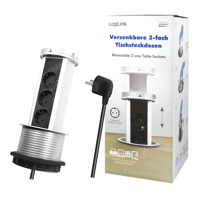 Extensão elétrica LogiLink LPS235A 1,8 m 3 tomadas AC uso interior preto prateado