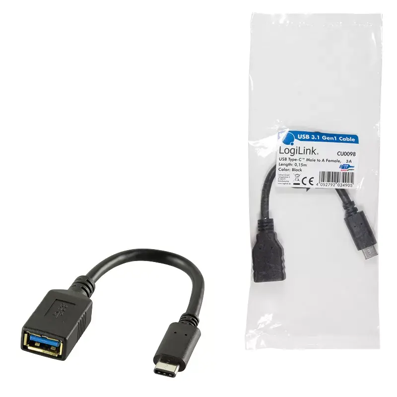 Cabo USB LogiLink USB C - USB A 0,15m CU0098 preto