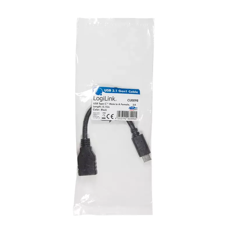 Cabo USB LogiLink USB C - USB A 0,15m CU0098 preto