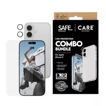 PanzerGlass combo 3-em-1 para iPhone 17 – proteção de ecrã, proteção de lentes da câmara e capa