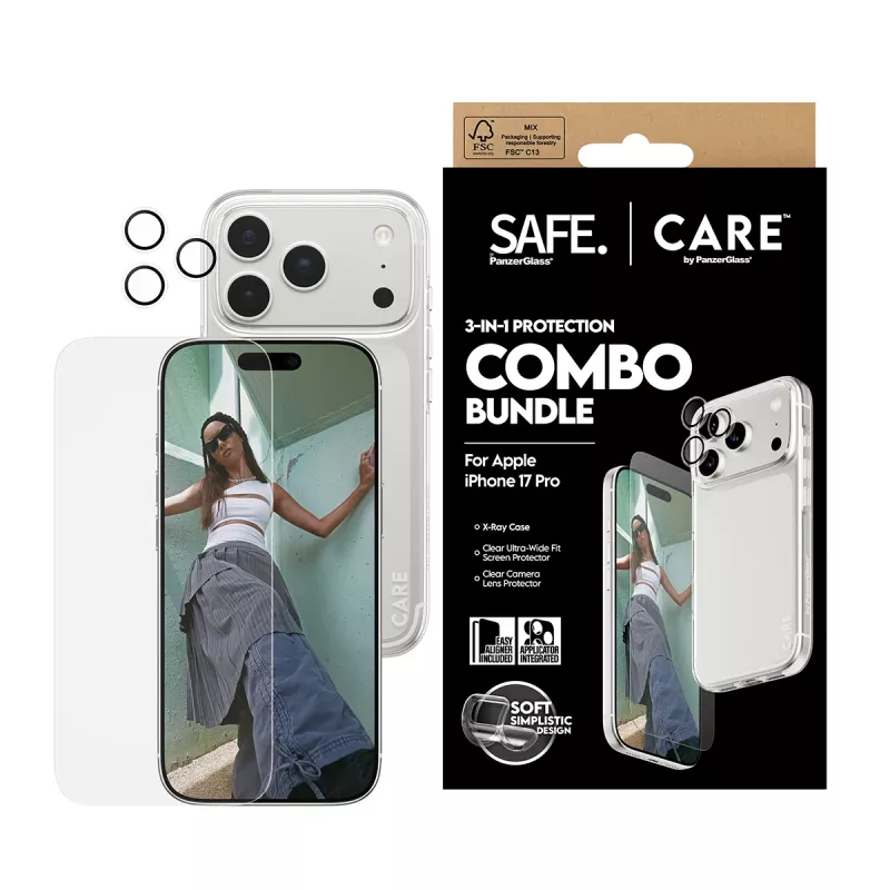 PanzerGlass combo 3-em-1 para iPhone 17 Pro CR40572 — proteção de ecrã, proteção da câmara e capa
