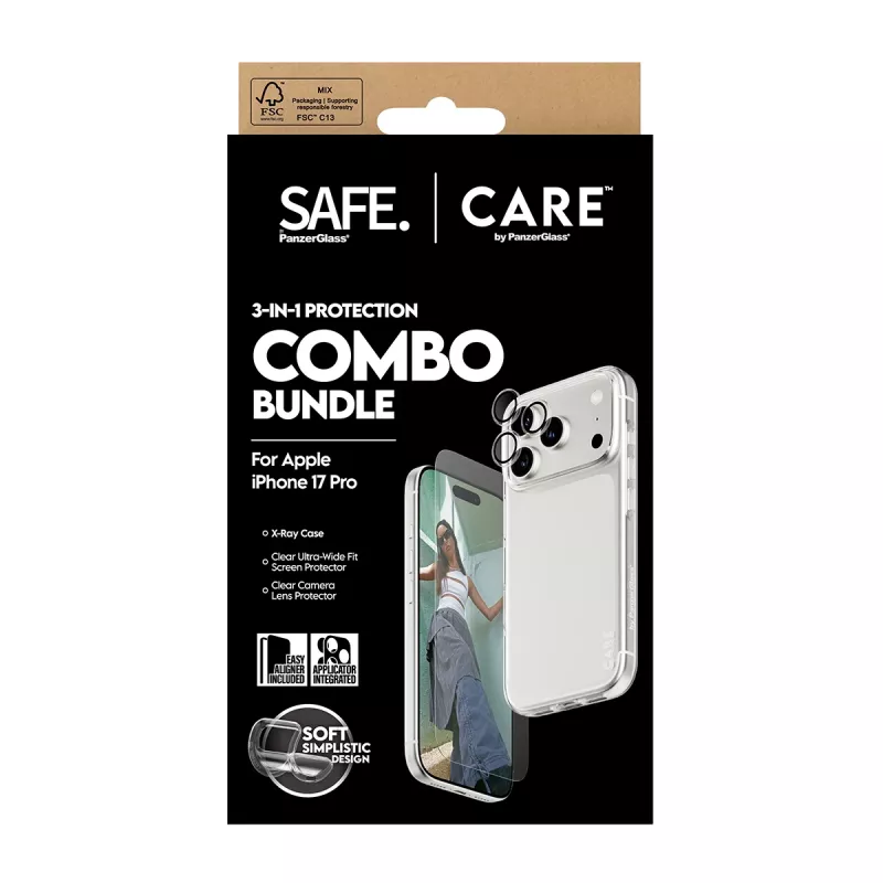 PanzerGlass combo 3-em-1 para iPhone 17 Pro CR40572 — proteção de ecrã, proteção da câmara e capa